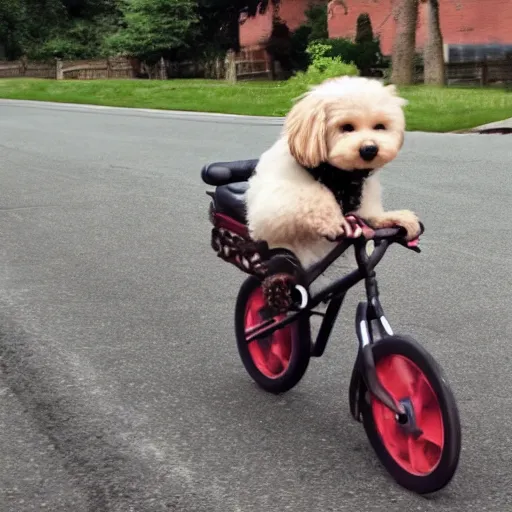 Prompt: a dog driving a bike