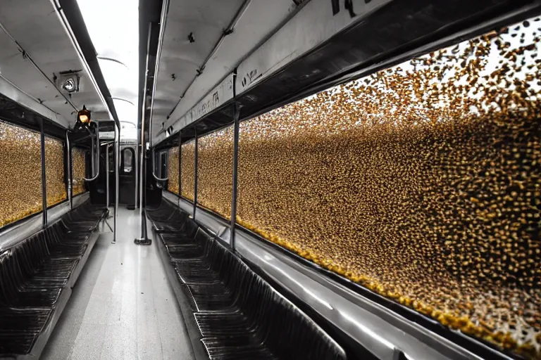 Image similar to a subway car full of bees, cinematic