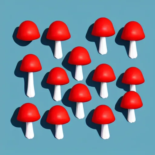 Prompt: Matte 3d low poly icon of a red mushroom with white spots, lat lighting, isometric perspective on pure white background, soft shadows, 3d render,