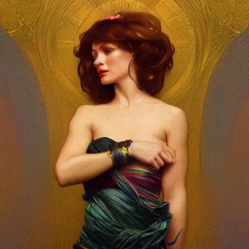 Image similar to modern woman | hyperrealistic | action pose | digital painting | trending on artstation | pinup portrait | clean | illustration | dressed | Unreal Engine 5 | 8k resolution | by Greg Rutkowski Alphonse Mucha Gustav Klimt and Mel Ramos