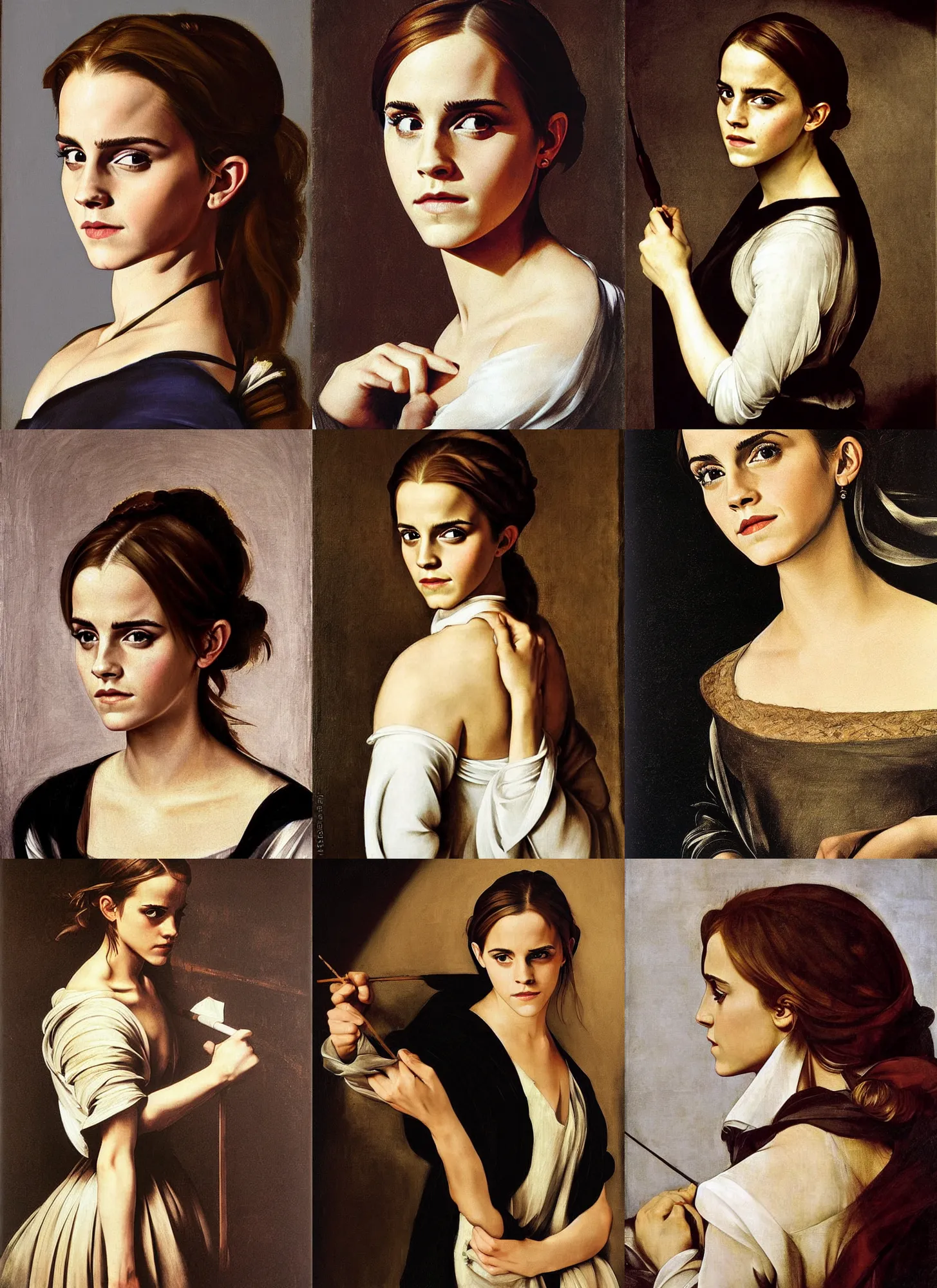 Prompt: Emma Watson, painting by Caravaggio