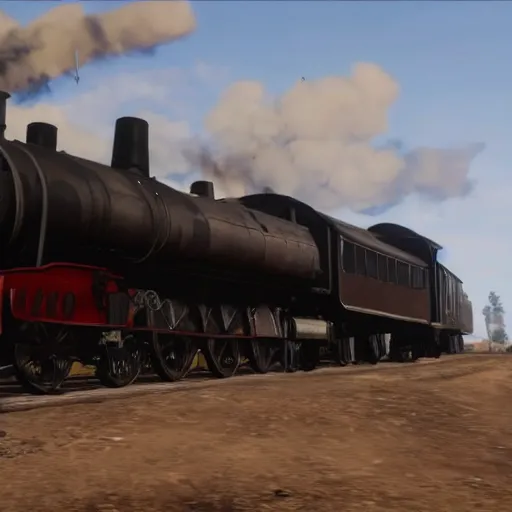 Image similar to futuristic sleek steam locomotive in red dead redemption 2