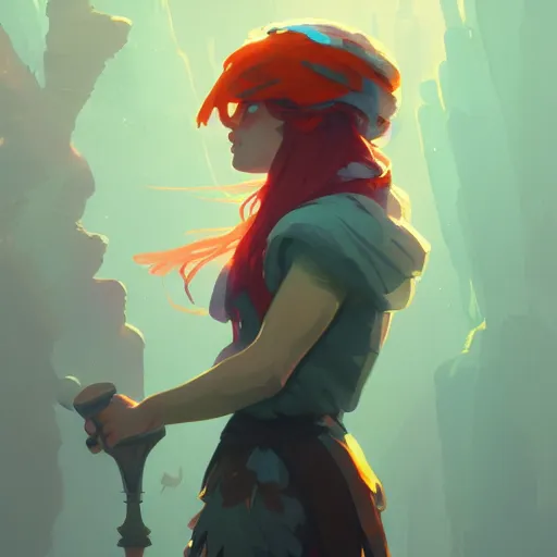 Image similar to madeline from celeste, highly detailed, digital painting, artstation, concept art, sharp focus, illustration, art by greg rutkowski and alphonse mucha