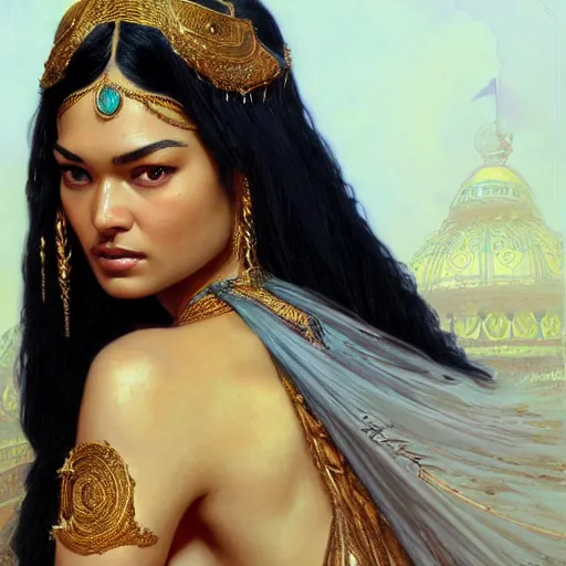 Prompt: Shanina Shaik as Cleopatra, intricate, elegant, highly detailed, digital painting, artstation, concept art, smooth, sharp focus, illustration, art by artgerm and greg rutkowski and alphonse mucha