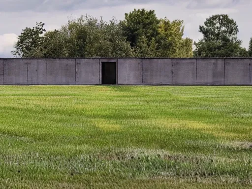 Prompt: a building in the middle of a concrete field