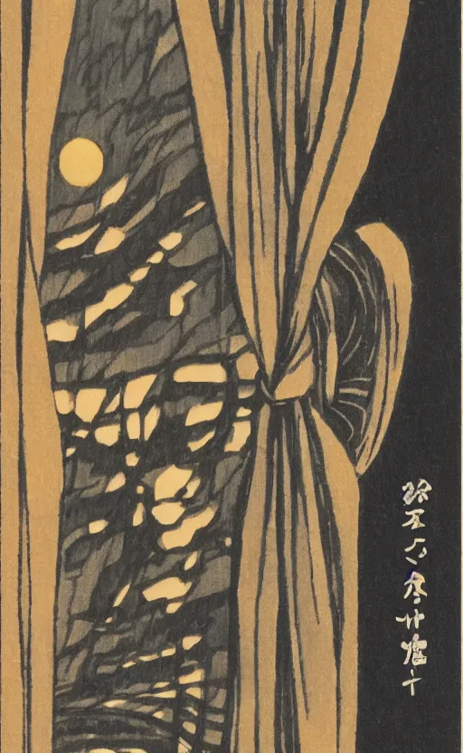 Image similar to by akio watanabe, manga art, the curtains of a theatre, trading card front, sun in the background