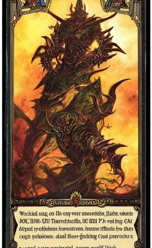 Image similar to epic ornate trading card format, the whispering devil, card art, magic the gathering style