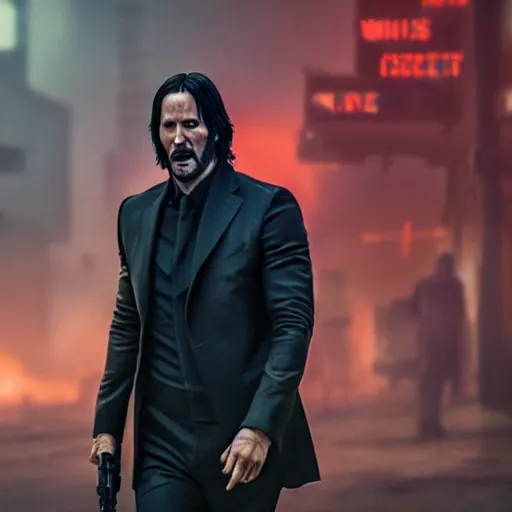 Image similar to a still of John Wick in Blade Runner 2049, 4k