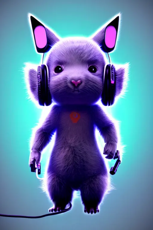 Image similar to high quality 3 d render neo - cyberpunk very cute fluffy! wombat!! cyborg with headphones, mechanical paw, highly detailed, unreal engine cinematic smooth, in the style of detective pikachu, hannah yata charlie immer, neon purple light, low angle, uhd 8 k, sharp focus