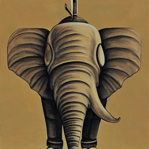 Prompt: surrealist painting of a steampunk elephant