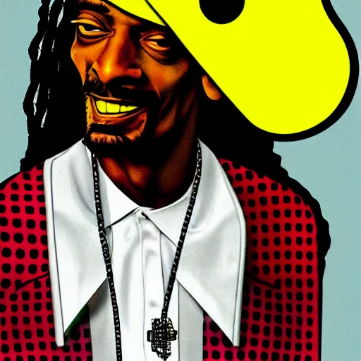 Image similar to snoop dogg from scaterred news paper, pop art