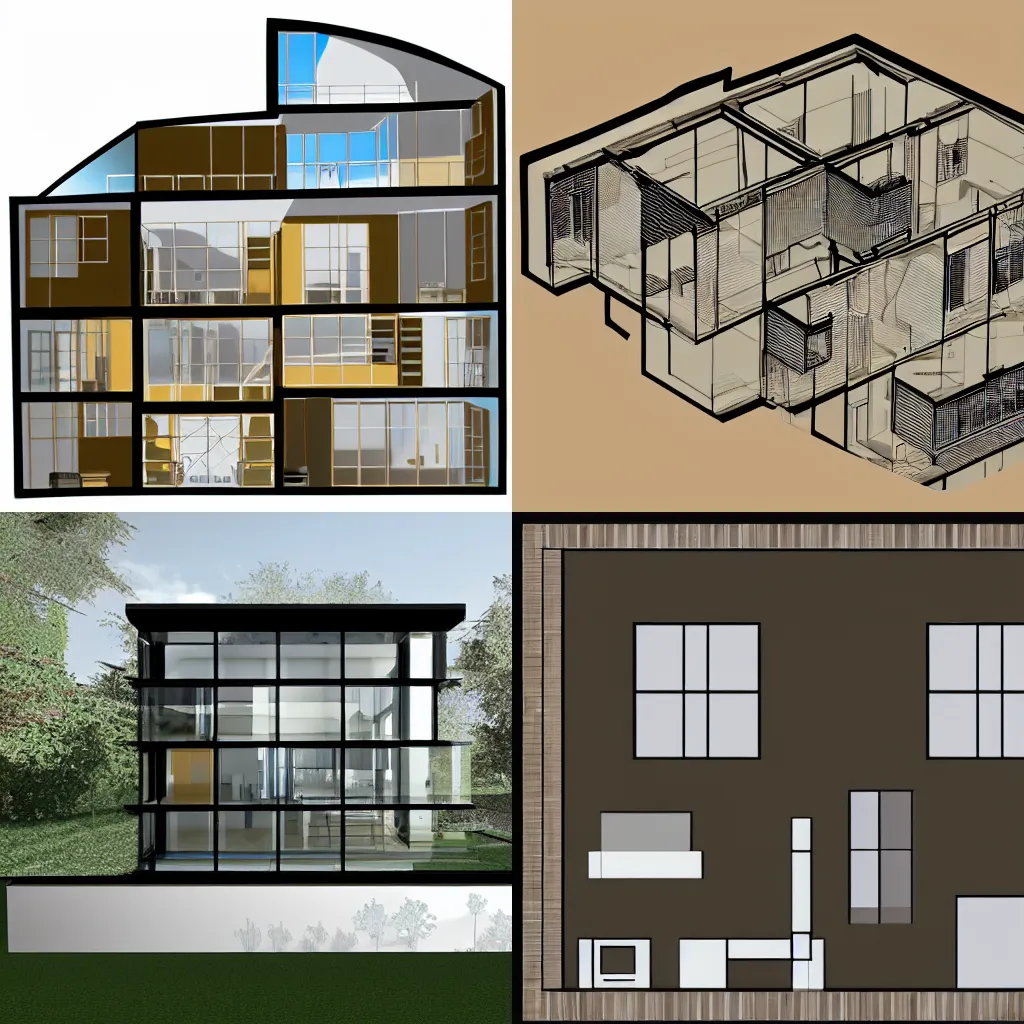 Prompt: see - through schematics of a house