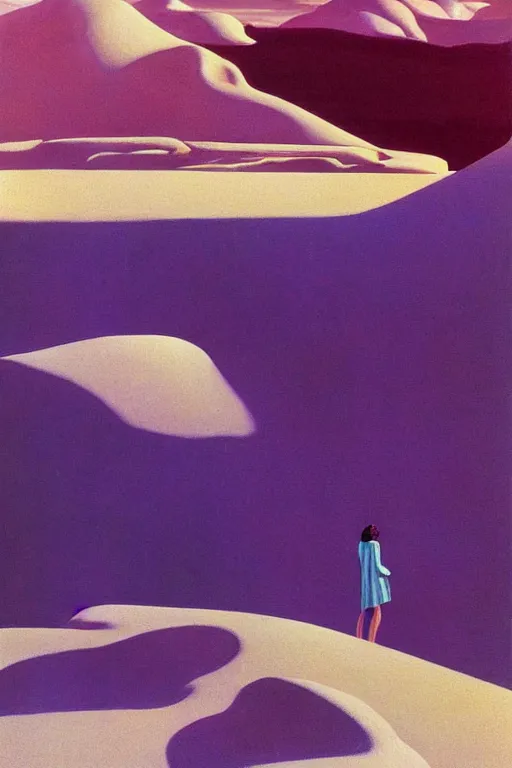 Image similar to liminal vaporwave crystals in the desert, surrealism dreams, painted by Edward Hopper, painted by salvador dali, painted by moebius, airbrush