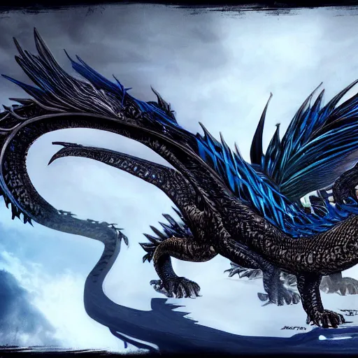 Prompt: a majestic black and blue dragon, hd, 4k, trending on artstation, award winning, 8k, 4k, 4k, 4k, very very very detailed, high quality steampunk art