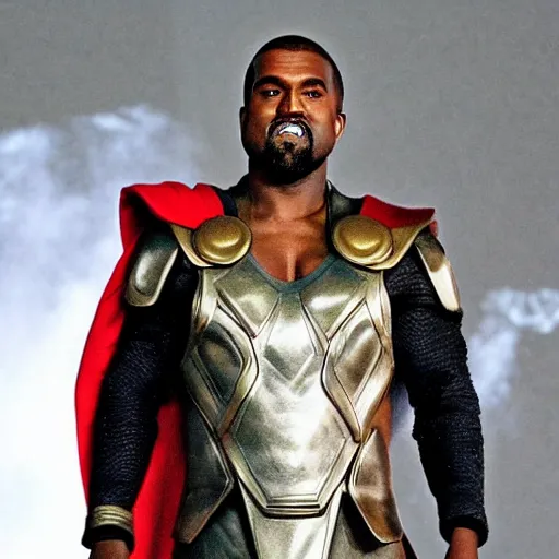 Image similar to kanye west as thor, the god of thunder