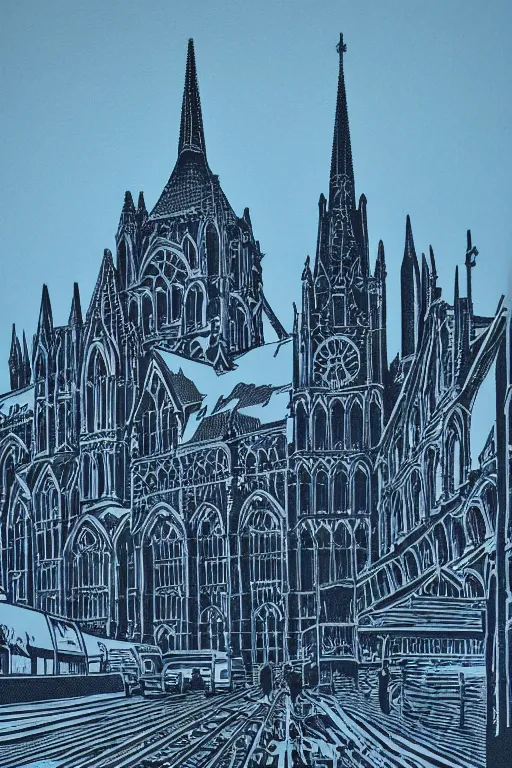 Prompt: a beautiful linocut print on paper of st pancras, london, 8 k, frostbite 3 engine, cryengine, dof, trending on artstation, digital art, crepuscular ray, by gail brodholt