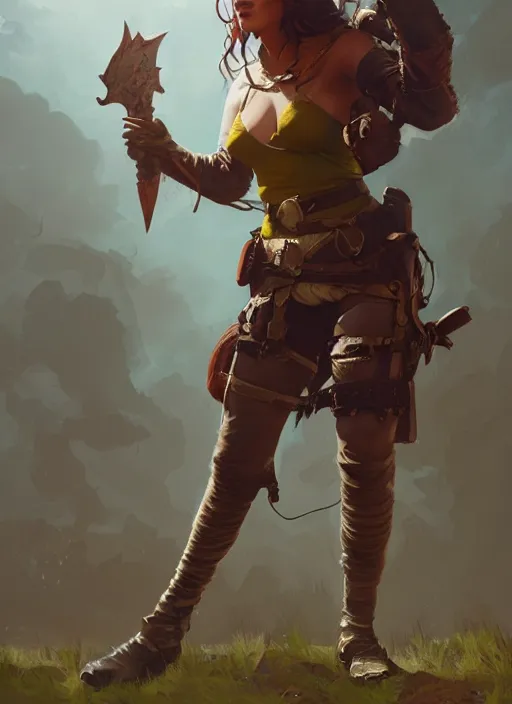 Prompt: hyper realistic photo of medieval chubby beautiful rogue hunter girl, full body, rule of thirds, conceptart, saturated colors, cinematic, greg rutkowski, brom, james gurney, mignola, craig mullins, artstation, cgsociety