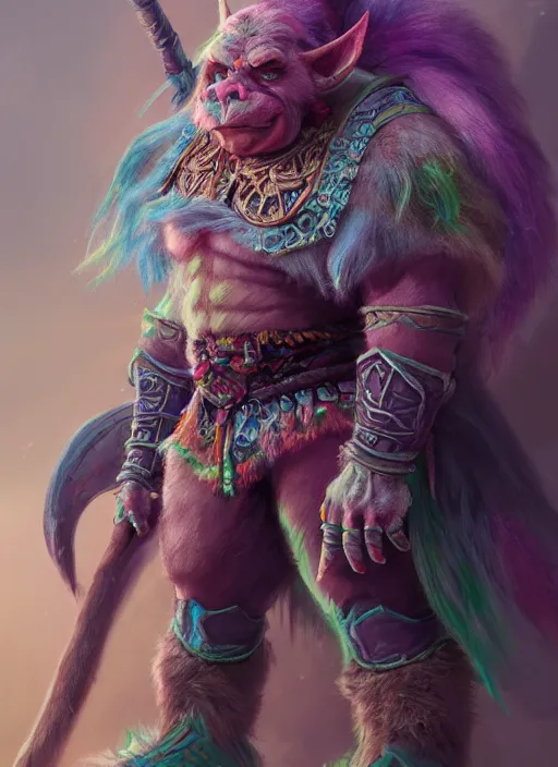 Image similar to detailed full body concept art illustration colorful pastel painting of a Disney warrior orc in full intricate clothing, ultra detailed, digital art, octane render, 4K, dystopian, micro details