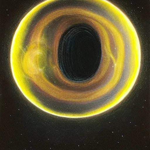 Image similar to A beautiful painting of a black hole. This hole appears to be a portal to another dimension or reality, and it is emitting a bright, white light. There are also stars and other celestial objects around it. 1990s by Augustus Edwin Mulready, by Grace Cossington Smith ornate