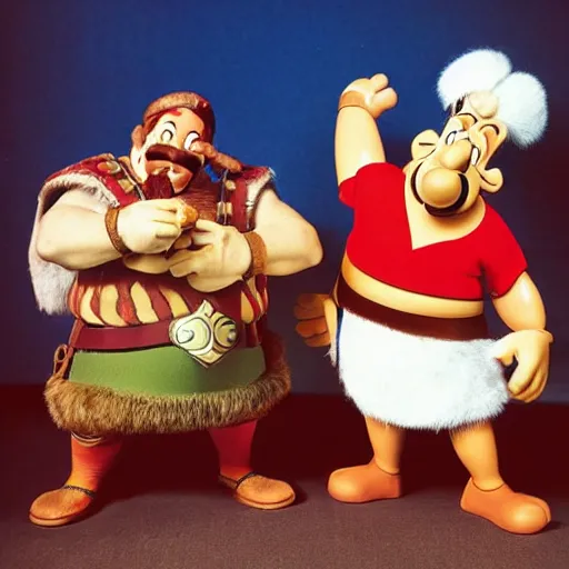 Image similar to Astérix and Obelix posing by Uderzo