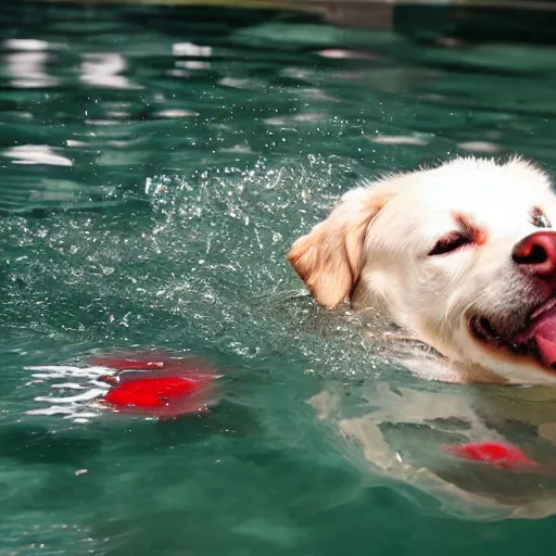 Prompt: dog swims in blood