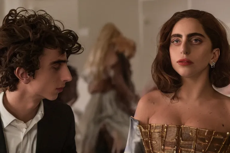 Image similar to lady gaga and timothee chalamet meet, red weapon 8 k s 3 5, cooke anamorphic / i lenses, highly detailed, cinematic lighting