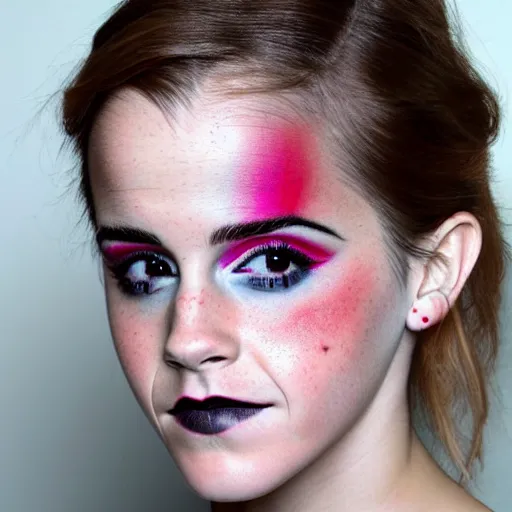 Image similar to emma watson. beautiful clown makeup.