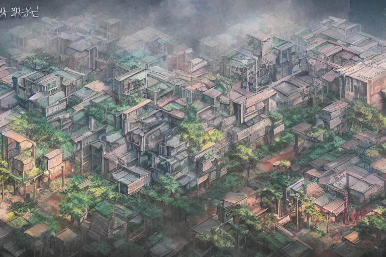 Image similar to kowloon walled forest city, still from studio ghibli anime movie, digital art, artgerm, trending on artstation