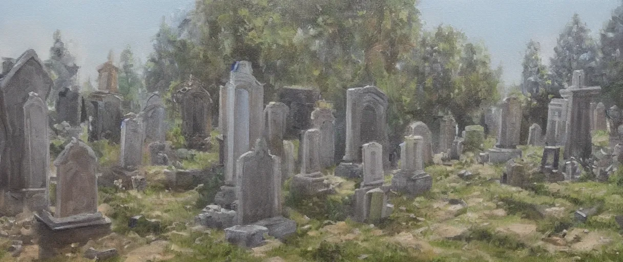 Prompt: dnd environment illustration, oil on canvas : : cemetary with crystal statues