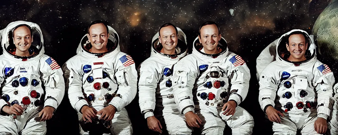 Image similar to apollo 1 1 astronauts smoking a joint in space, marijuana plants, cannabis leaves, realistic faces, fine detail, retro