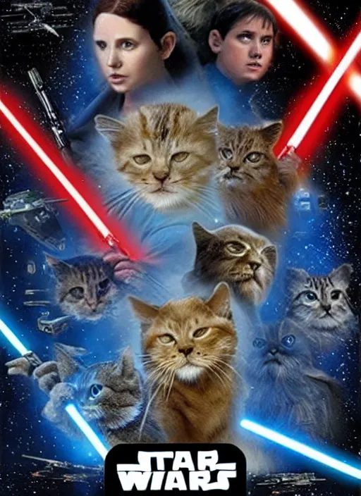Prompt: star wars movie poster but with cats