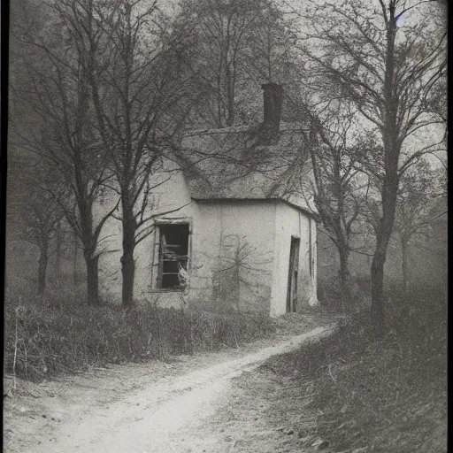 Prompt: isolated village that seems to be haunted, 1900s photograph