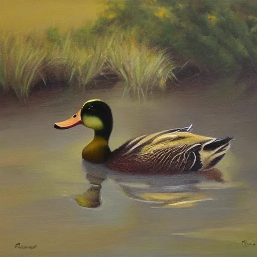 Prompt: a duck on the prowl oil painting ralph goings