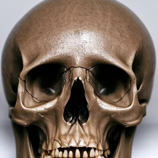Image similar to real human skull with circluar electronic eyes