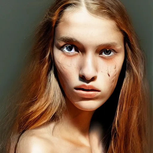 Image similar to Portrait photo of a scandinavian Supermodel underwater, long dark hair, olive skin, she has beautiful bone structure, posed in profile, studio lighting, highly detailed, art by artgerm, cinestill 800t