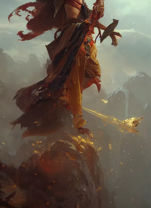 Image similar to oil painting xianxia hero, epic, fantasy, orientalist, by greg rutkowski, artstation