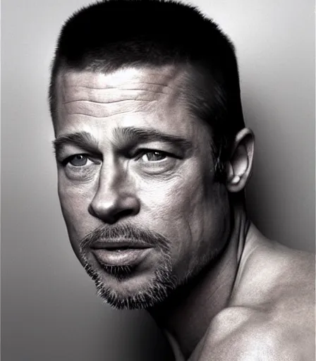Prompt: a high quality, high detail, photorealistic portrait of brad pitt by james nachtwey and lucian freud,