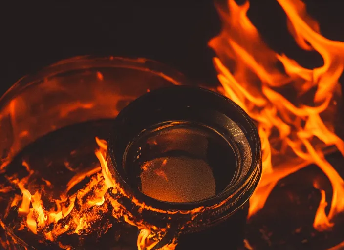 Image similar to dslr photo still of a jar filled with fire, 8 5 mm f 1. 8