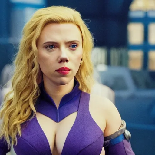 Image similar to scarlett johansson as blueberried violet beauregarde