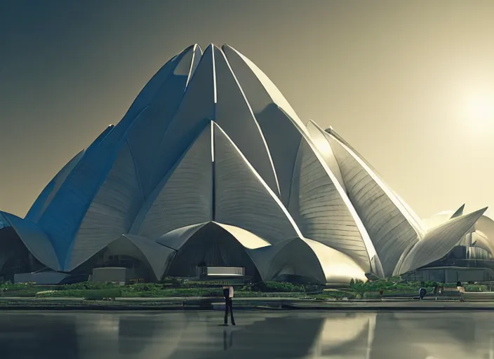 Prompt: cult of technology, exterior, scifi, machines, robots, ultra realistic, transparent labs, metallic surface, highly detailed, white, lotus temple, futuristic landscape, city, utopian architecture, atmosphere, masterpiece, portals, epic lighting, glow, mysterious, 4 k, cinematic, art by patryk olkiewicz and chris ostrowski and liang yao