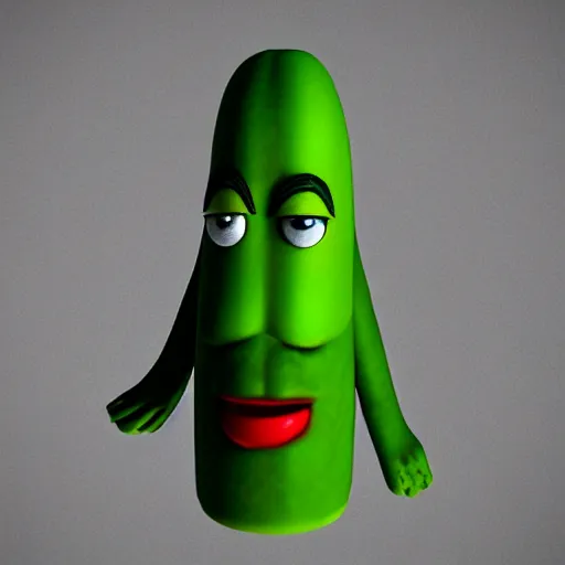 Image similar to poorly rendered 3 d asparagus character with scary face