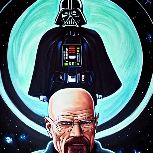 Image similar to a detailed painting of walter white as darth vader commanding the death star to destroy alderan