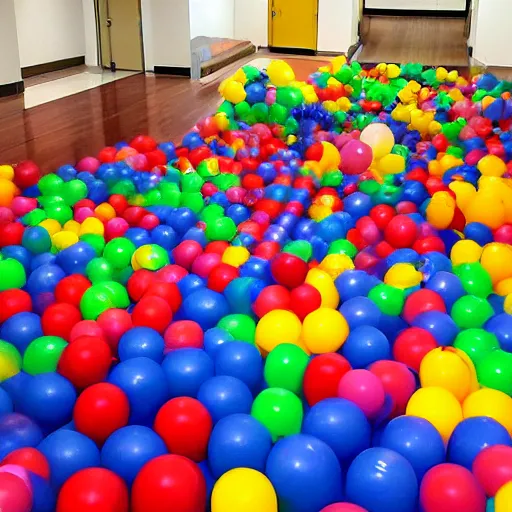 Prompt: endless corridors where the floor is a ballpit