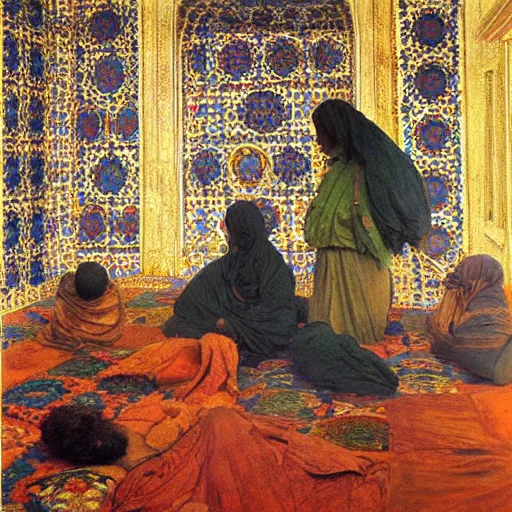 Image similar to brightly coloured patterns on its ceilings, osman hamdi bey,