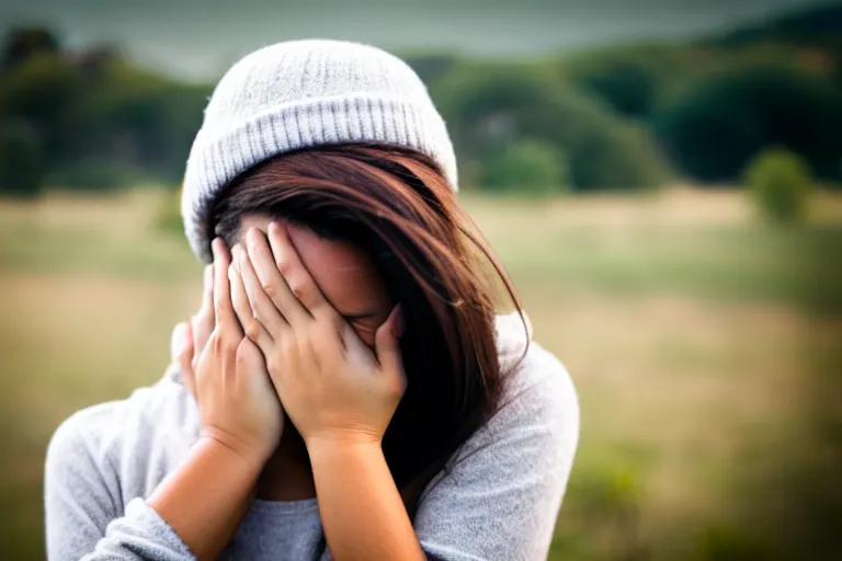 Prompt: a full shot of a woman hugging herself