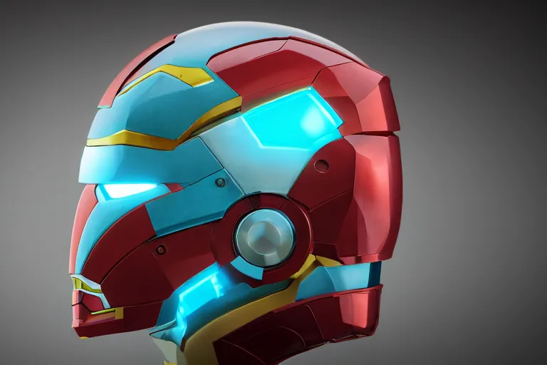 Image similar to futuristic fluid aquamarine iron man helmet, intricate, glowing, eyecandy, colorful, 3 d, octane render, photorealistic, modern,