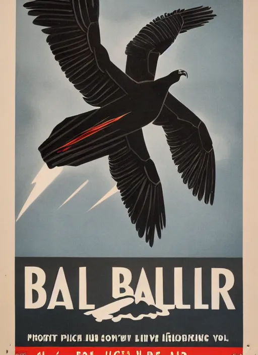 Image similar to balck Vulture with one lightning bolts in 1940s propaganda poster