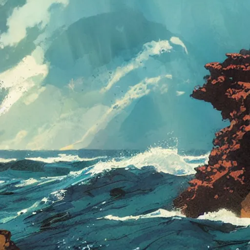 Image similar to ocean scenery in hawaii by ashley wood and maciej kuciara and john harris