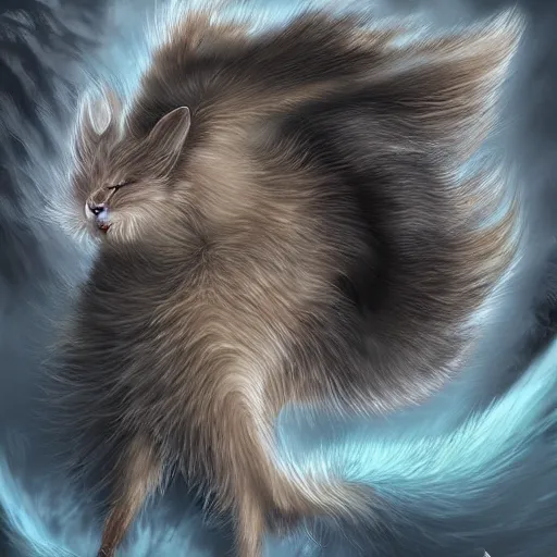 Image similar to a fur elemental, whirling energy made of fur ( dramatic, cinematic, digital fantasy art )