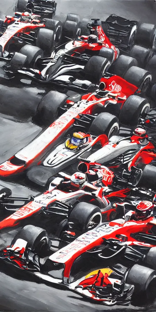 Image similar to oil painting scene from f1 racing by kim jung gi